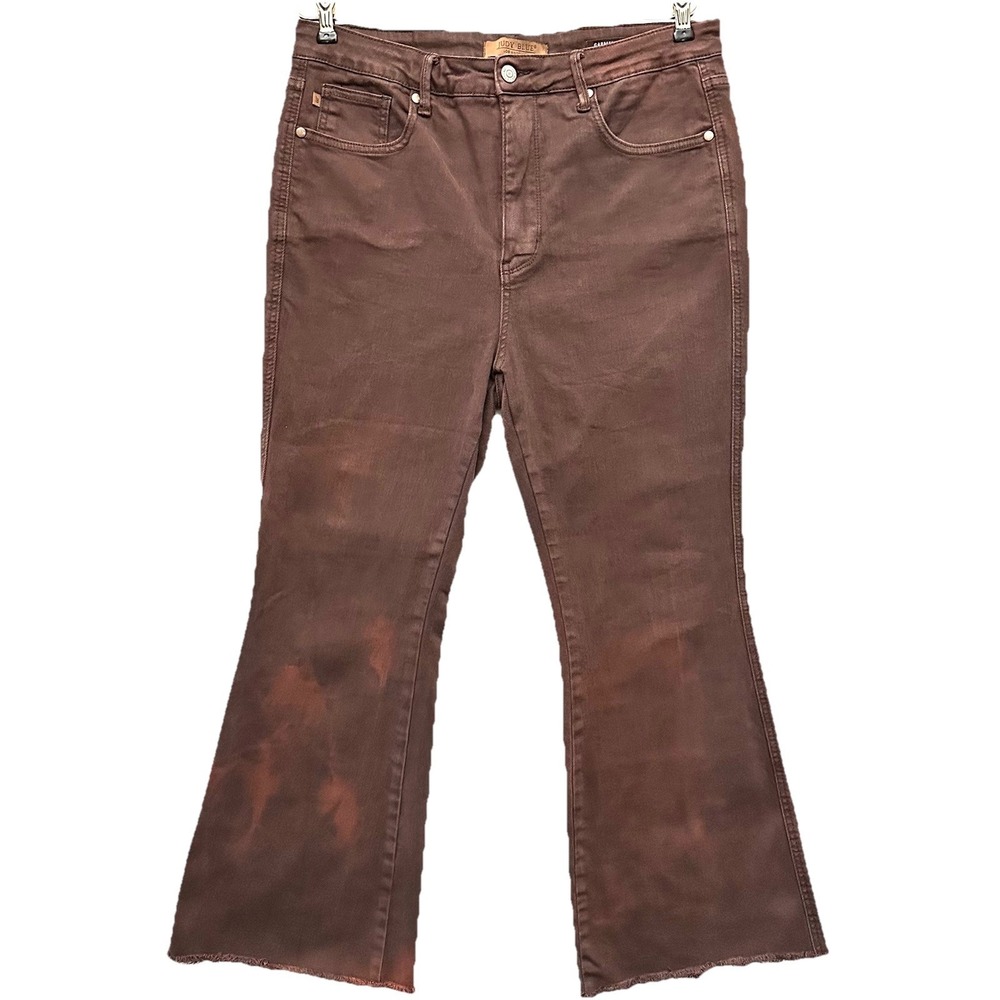 Judy Blue HIGH RISE CONTROL TOP FLARE JEANS ESPRESSO Garment Dyed Frayed Hem‎